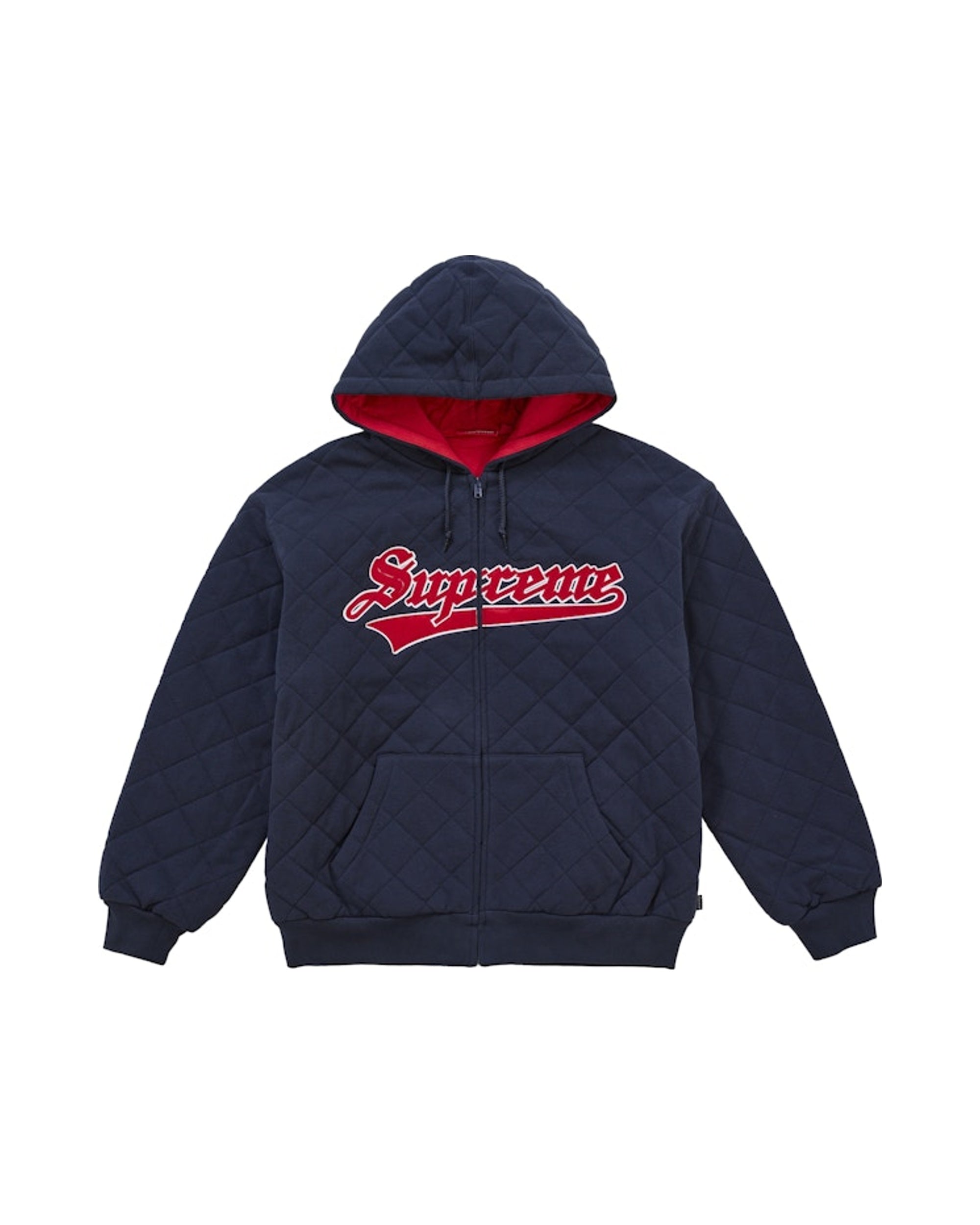 Supreme Quilted Zip Up Hooded Sweatshirt Navy