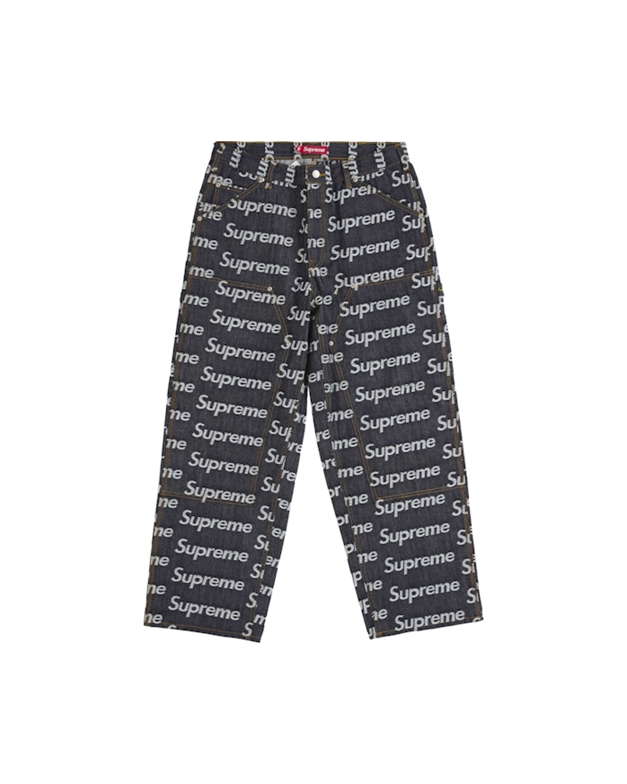 Supreme Jacquard Logos Double Knee Denim Painter Jean Rigid Indigo