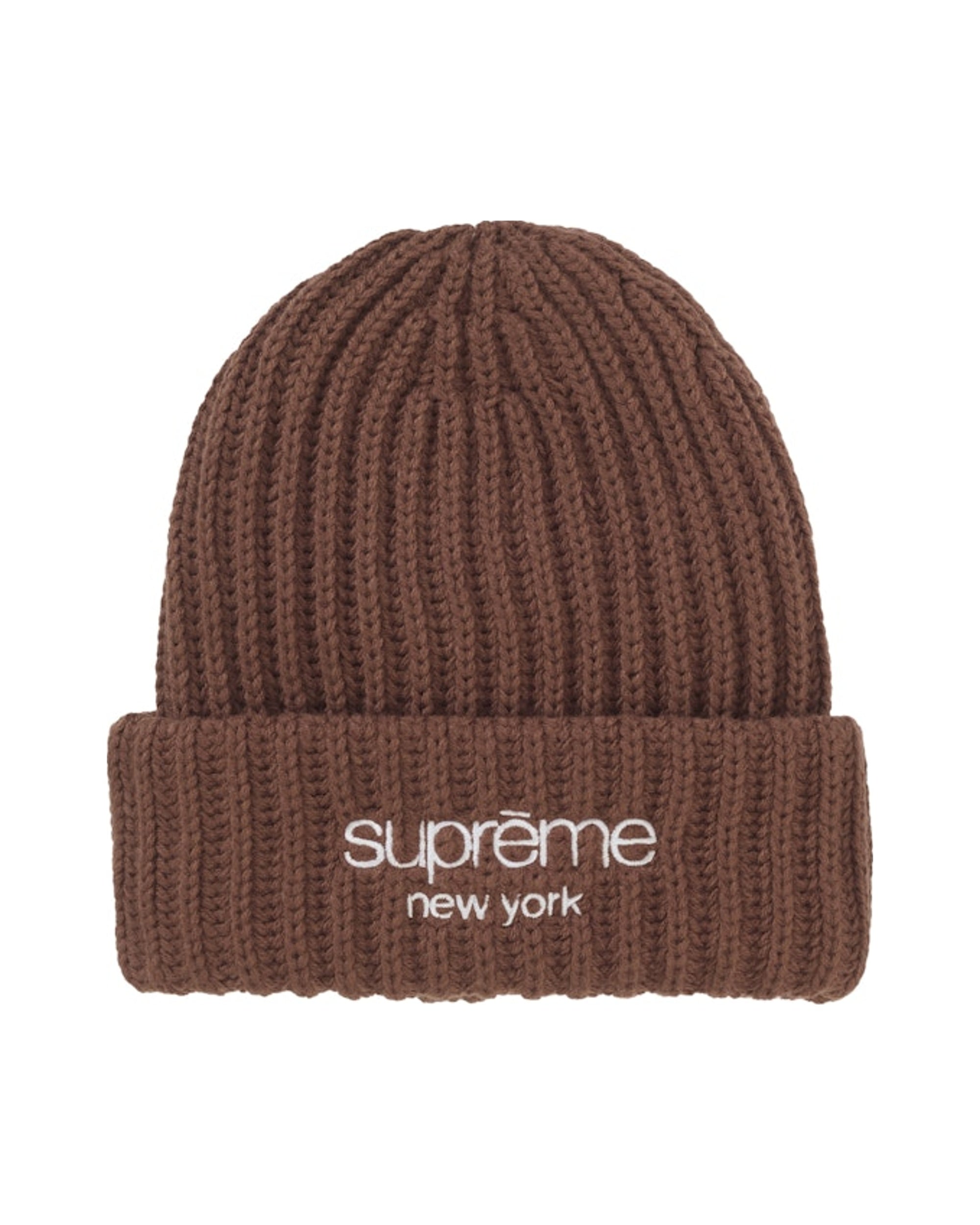 Supreme Chunky Rib Classic Logo Beanie Brown